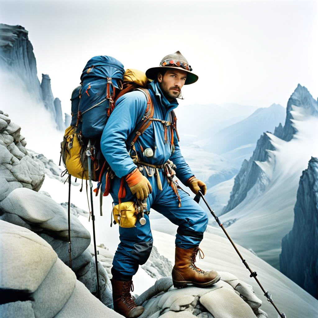 Determined Male Mountaineer on Rocky Outcrop