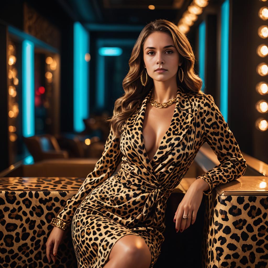 Elegant Woman in Leopard Print Dress