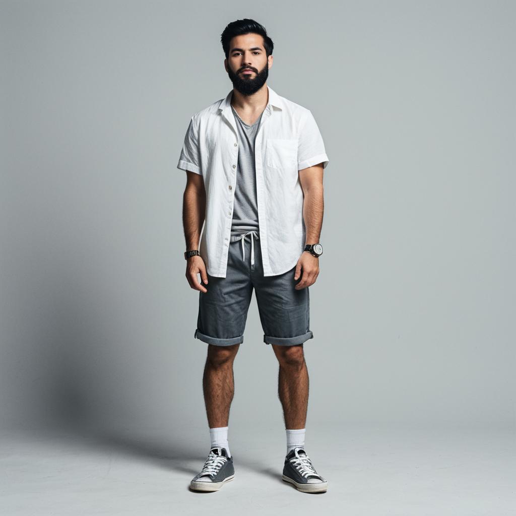Man Wearing Casual Summer Outfit with Shorts and Shirt