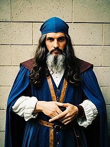 Realistic Leonardo da Vinci Costume Cosplay by Man in Renaissance Style