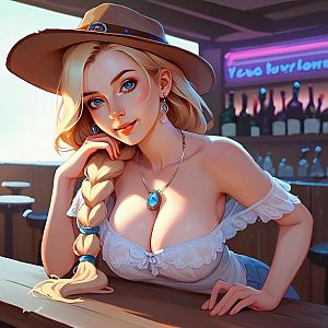 Young Woman in Cozy Bar with Braided Hair