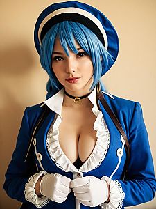 Realistic Cosplay Woman as Juvia Lockser in Blue Costume