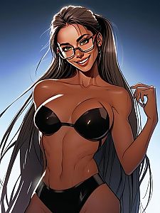 Stylish Woman in Black Bikini Digital Art Illustration