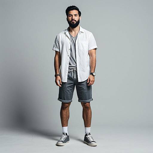 Man Wearing Casual Summer Outfit with Shorts and Shirt