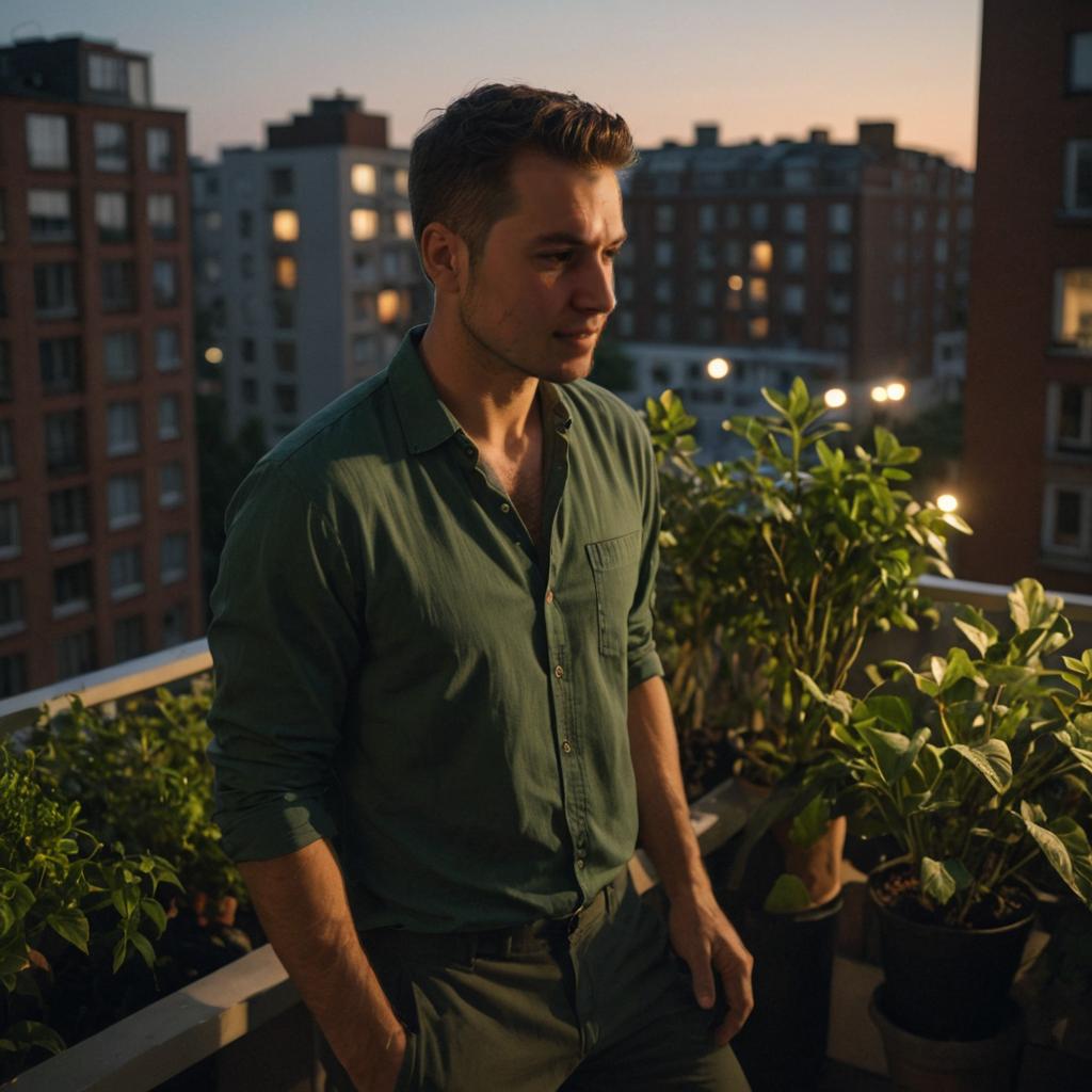 Contemplative Man on Balcony at Evening