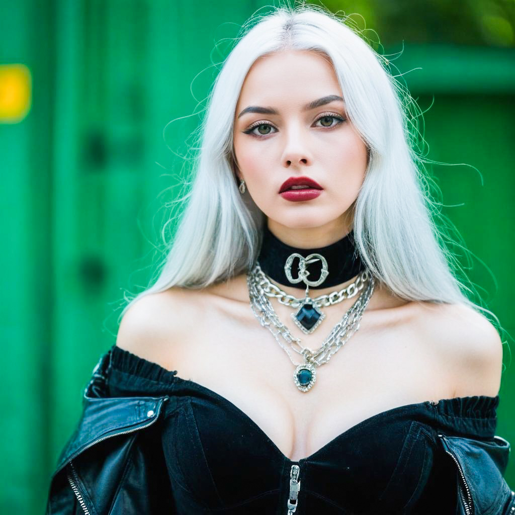 Modern Gothic Woman with Platinum Blonde Hair