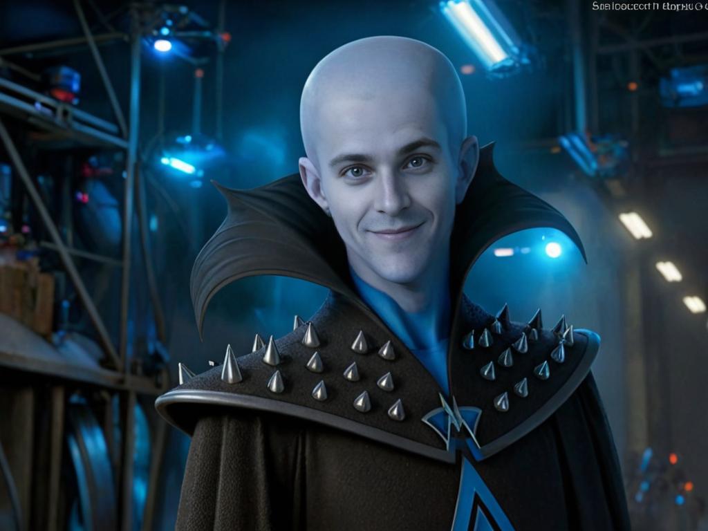 Megamind Costume in Industrial Setting