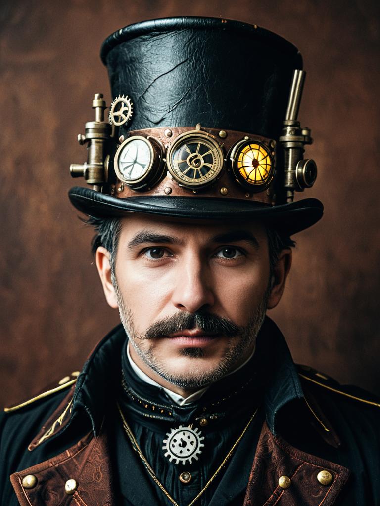 Man in Steampunk Halloween Costume Close-Up Photorealistic Headshot