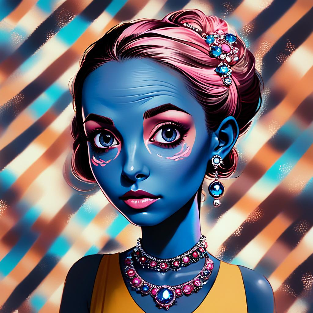Stylized Digital Portrait of a Blue-Skinned Woman Stylized Digital Portrait of a Blue-Skinned Woman