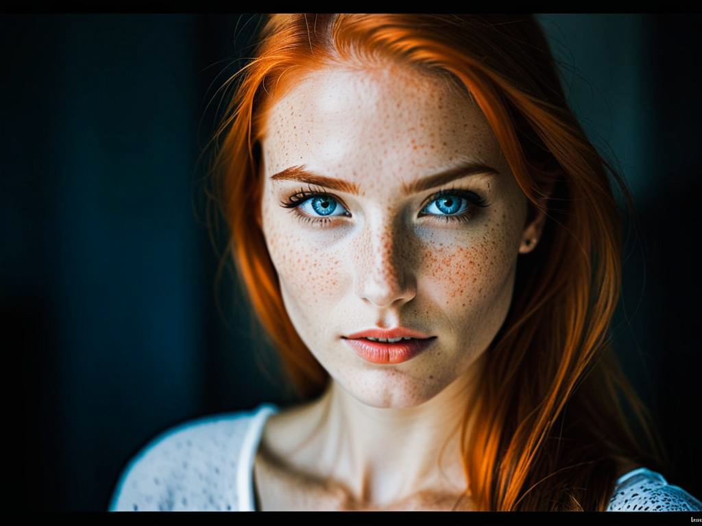 Close-up Portrait of a Woman with Red Hair and Blue Eyes