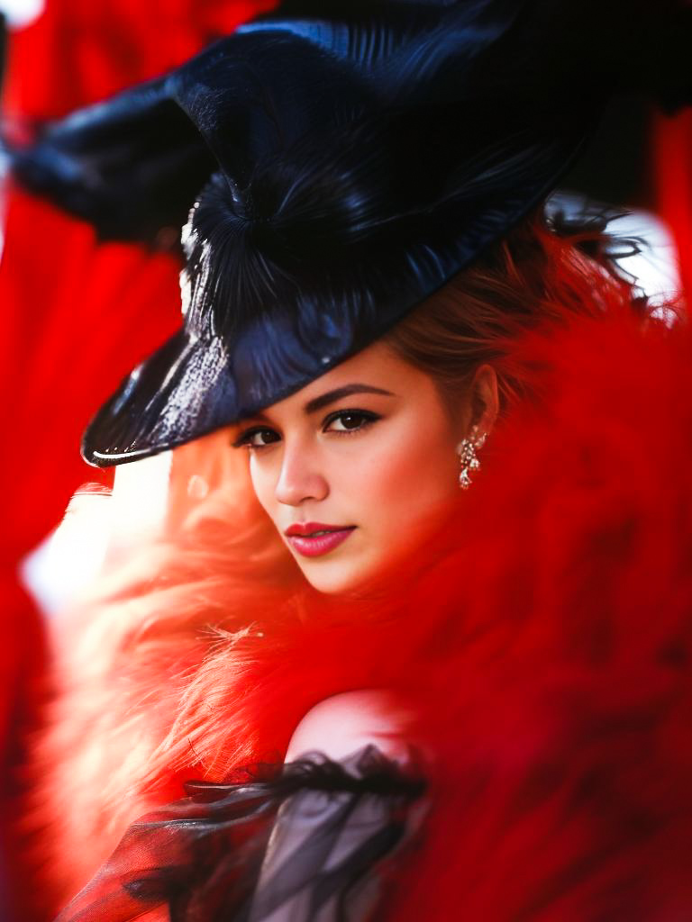 Elegant Woman in Red and Black Attire with Stylish Hat