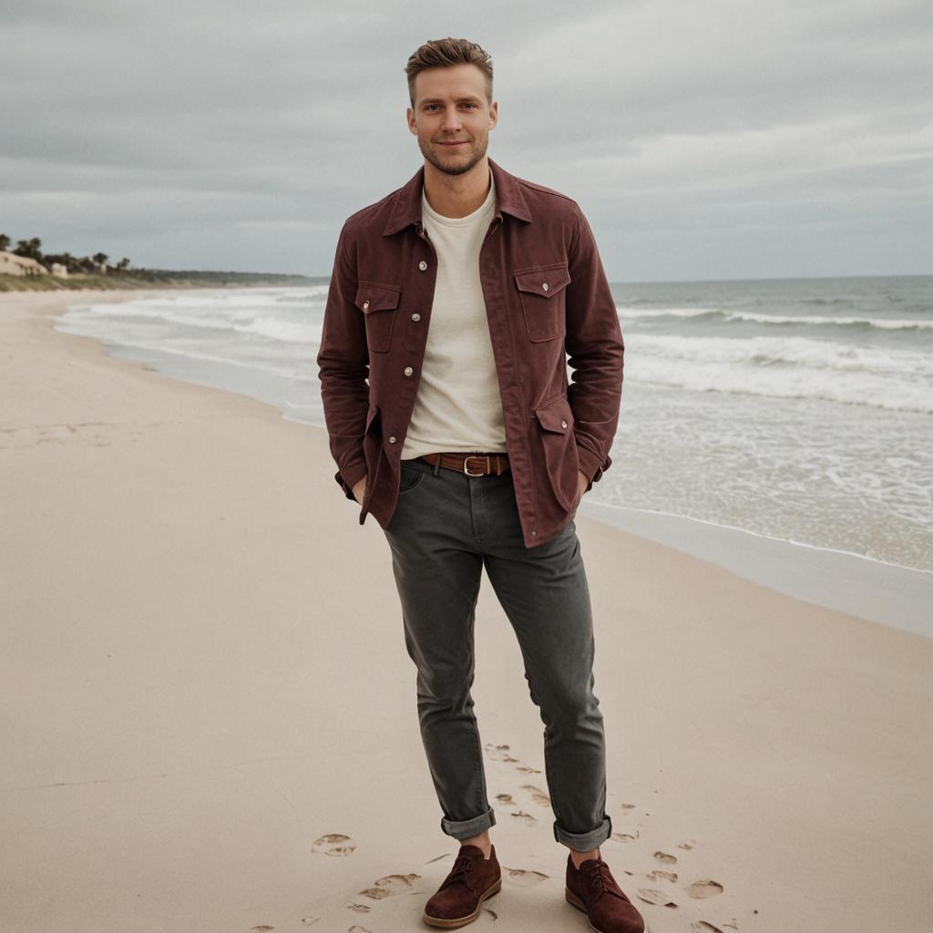 Stylish Man on Sandy Beach