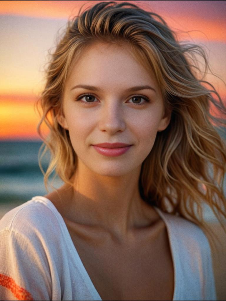 Young Woman at Sunset Beach