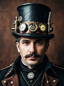 Man in Steampunk Halloween Costume Close-Up Photorealistic Headshot