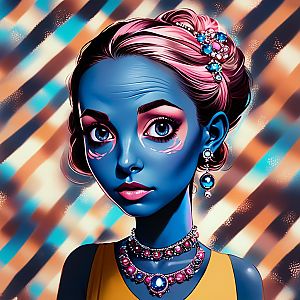 Stylized Digital Portrait of a Blue-Skinned Woman