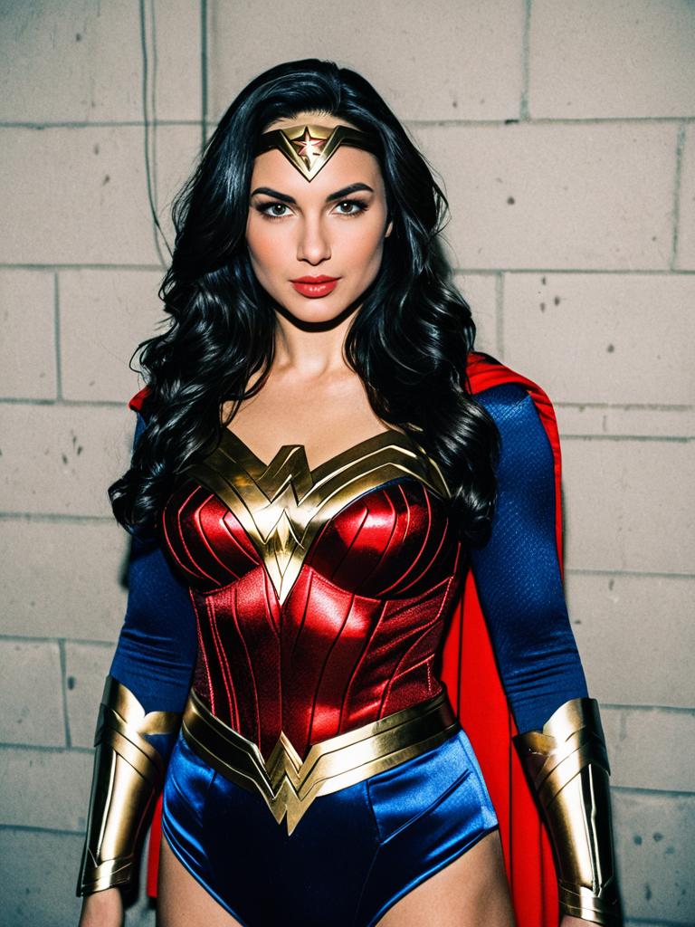Confident Woman in Superhero Costume with Cape