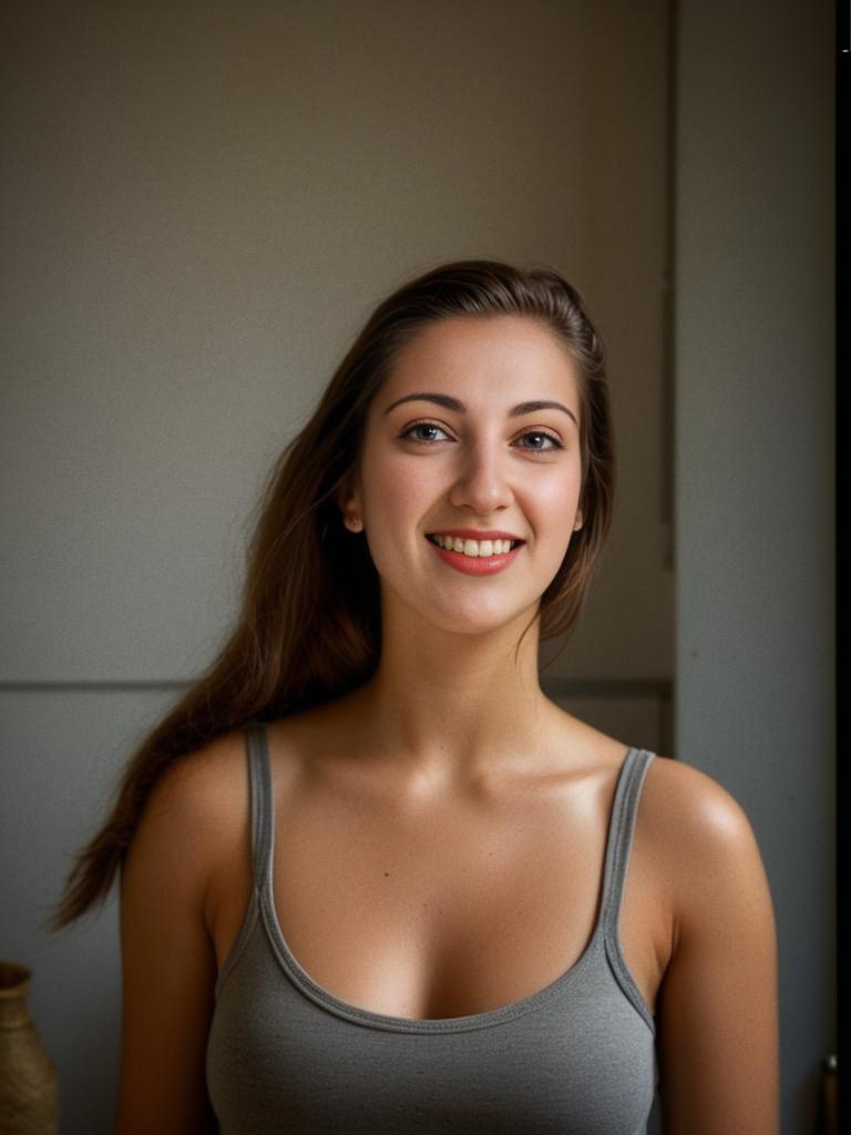 Young Woman with Flowing Hair and Warm Smile