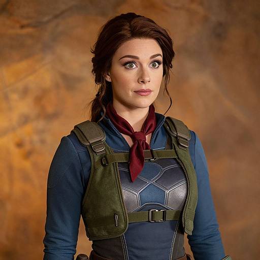 Woman in Tactical Outfit with Dark Blue and Green Gear