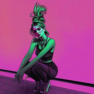 Futuristic Woman in Magenta with Neon Lights
