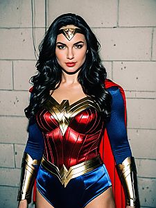 Confident Woman in Superhero Costume with Cape