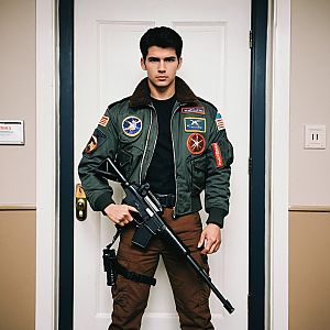 Man in Military Jacket with Rifle