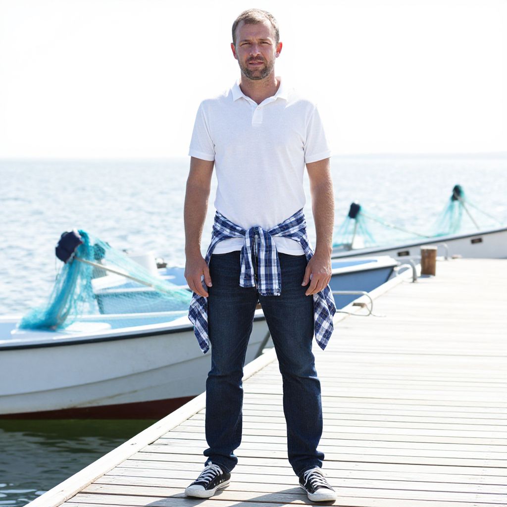 Casual Man Standing on Dock Near Boats Outdoors