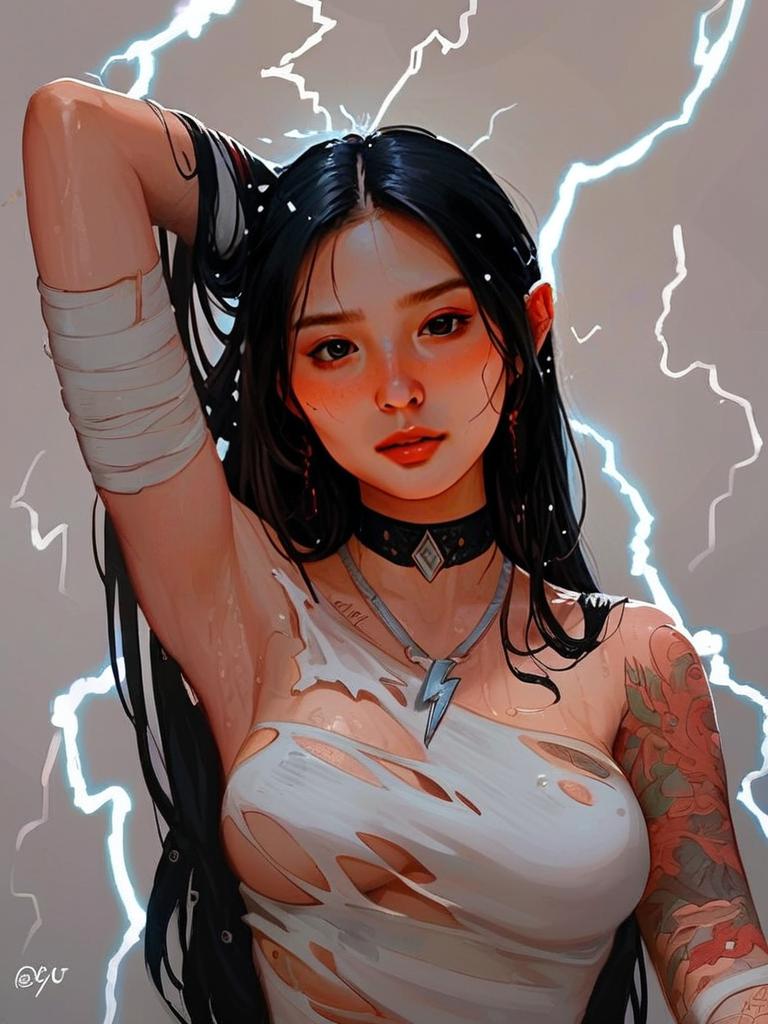 Striking Young Woman with Electric Bolts - Anime Style Striking Young Woman with Electric Bolts - Anime Style