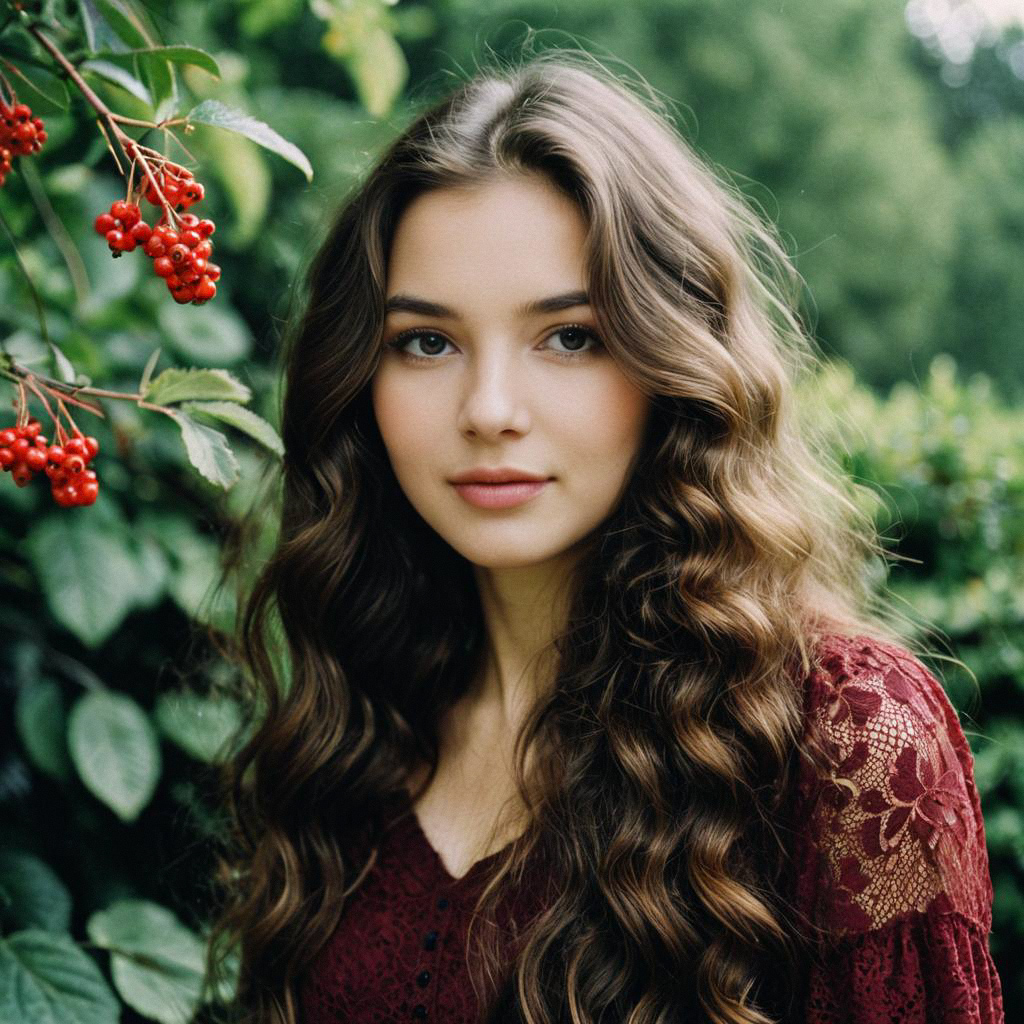 Young Woman in Burgundy Lace Top Outdoors Young Woman in Burgundy Lace Top Outdoors
