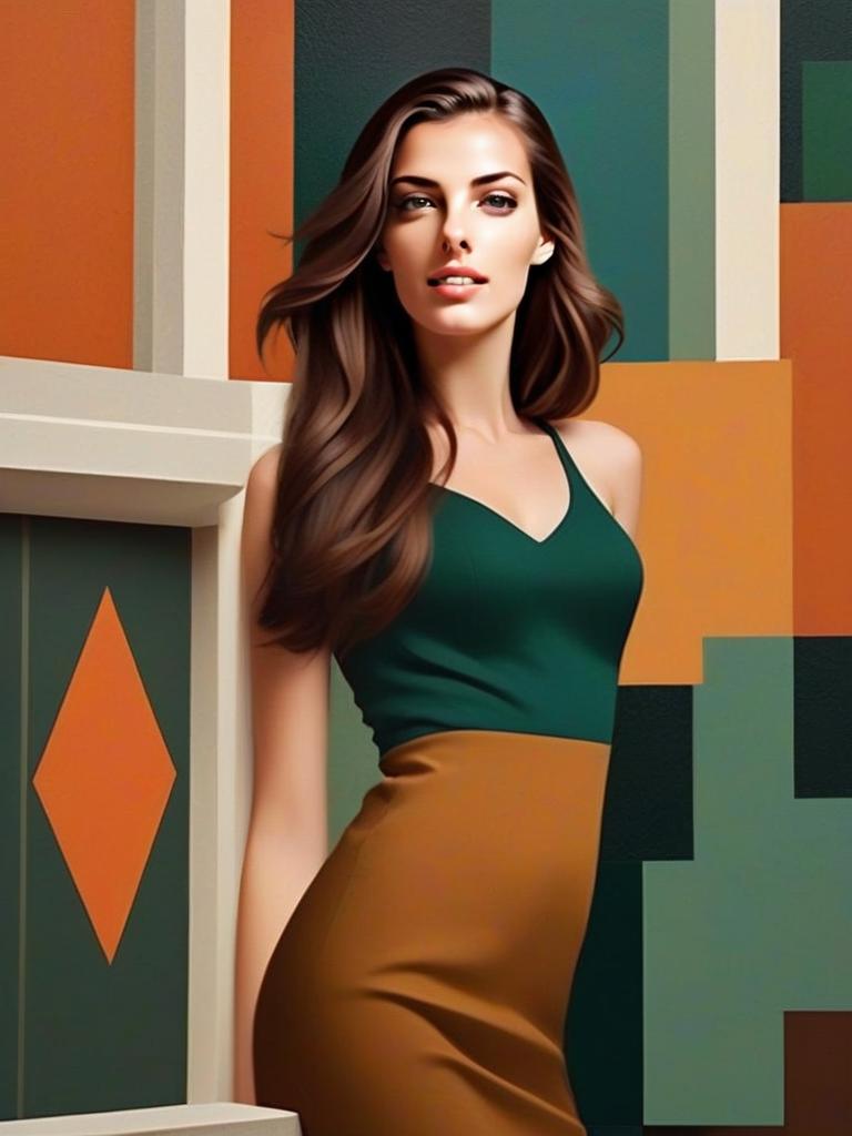 Stylish Young Woman in Geometric Art Stylish Young Woman in Geometric Art