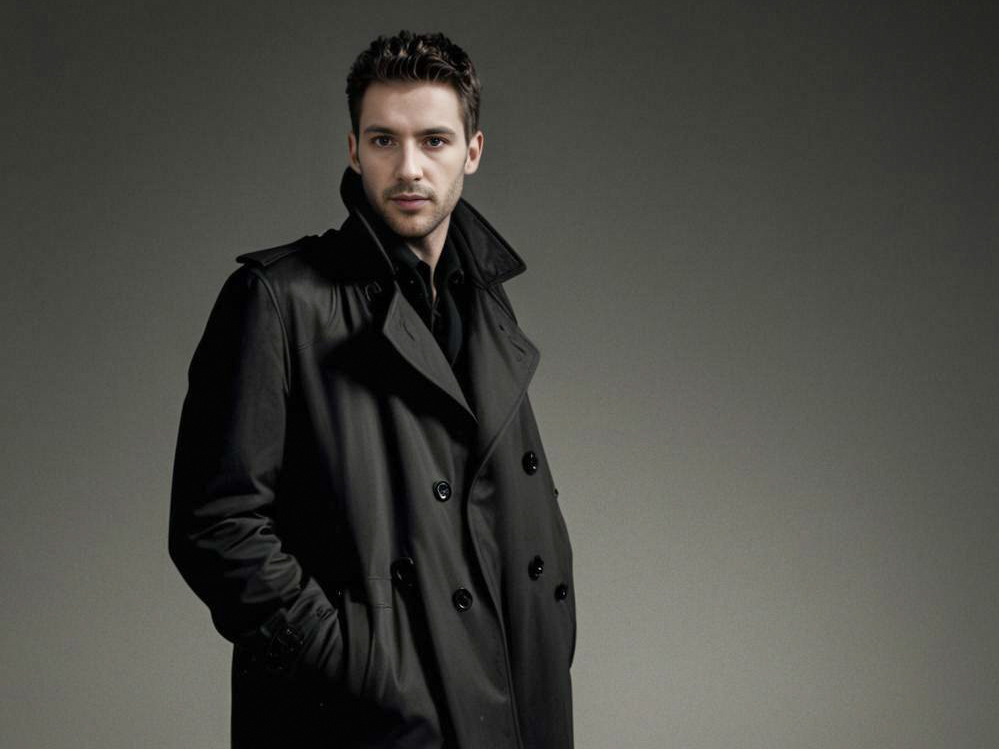 Stylish Man in Black Trench Coat