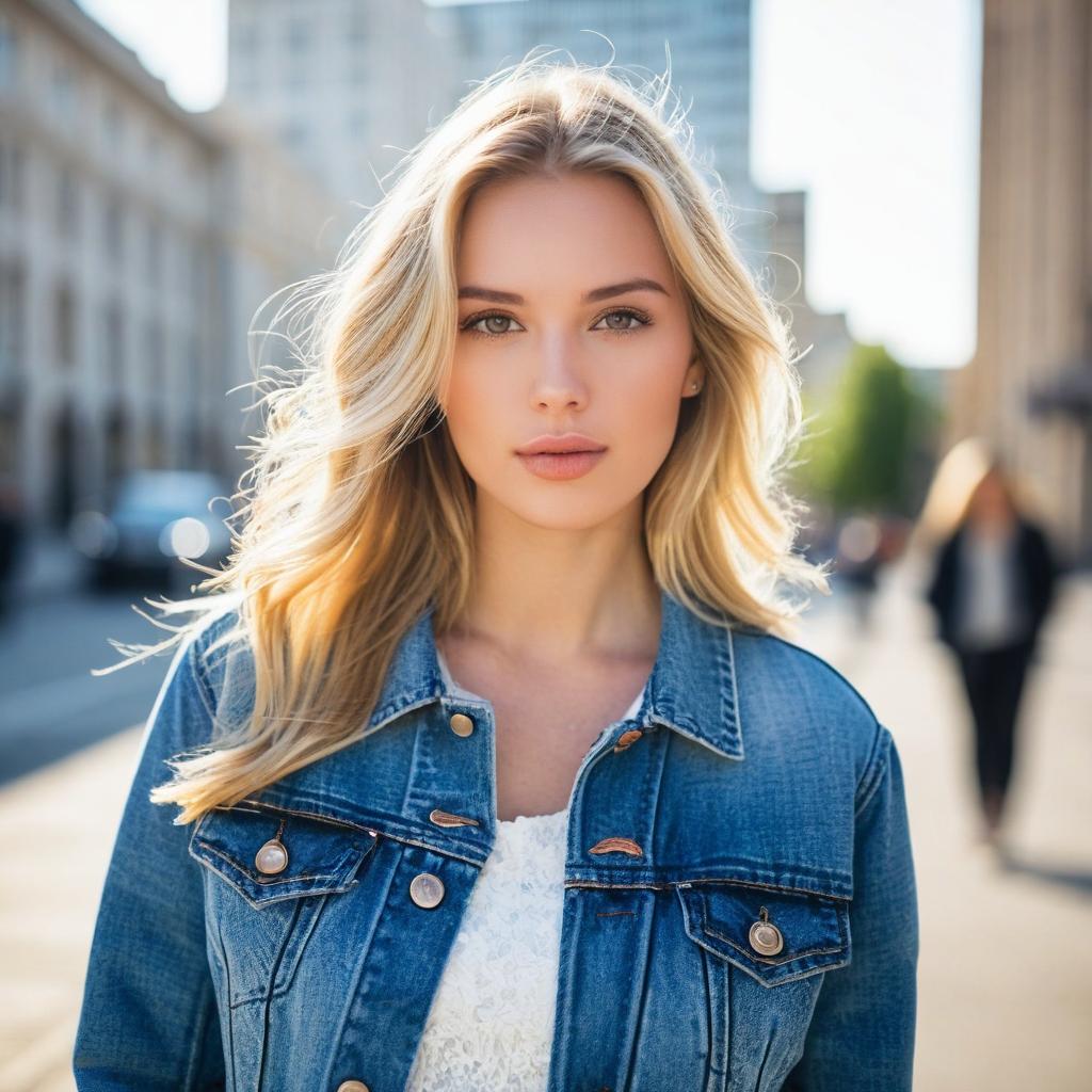 Blonde Woman in Denim Jacket on Urban Street