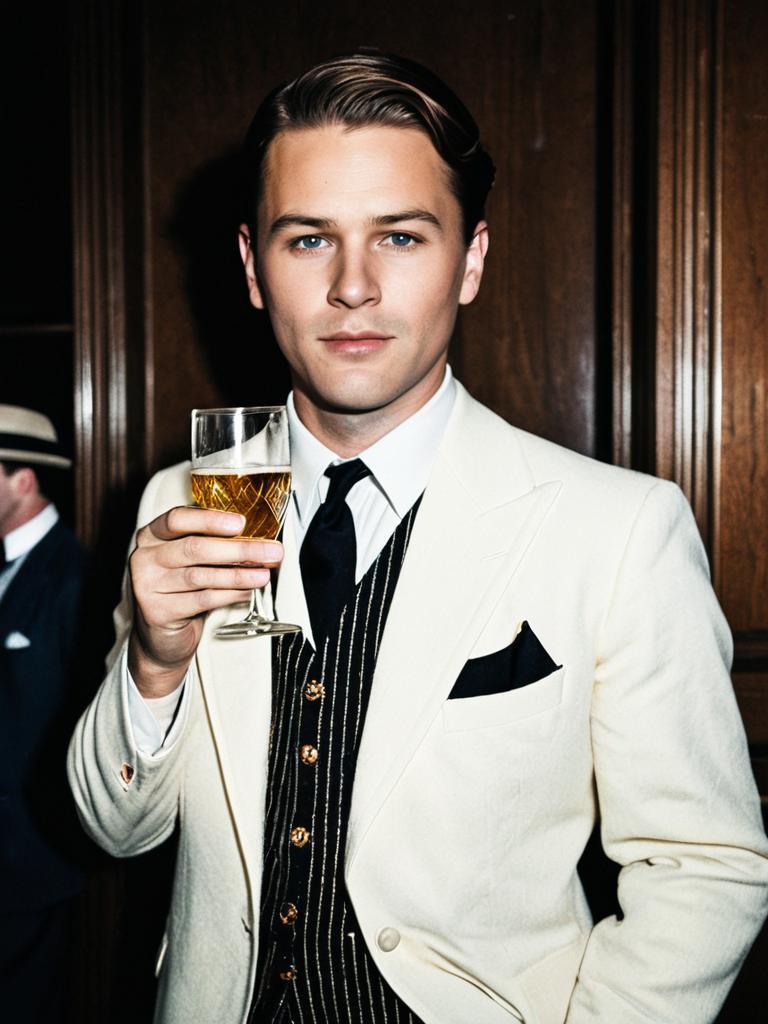 Gatsby Party Costume Man in 1920s Vintage Style Suit
