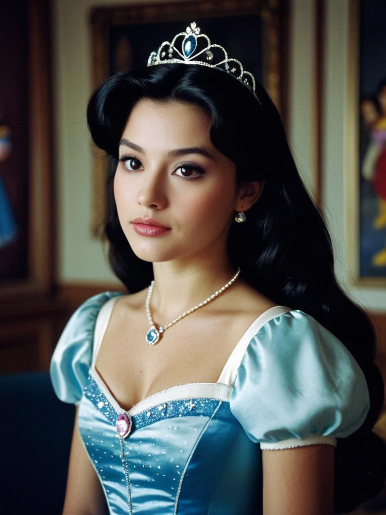 Elegant Woman in Blue Disney Princess Costume with Tiara