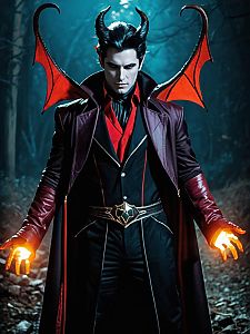 Man in Realistic Mephiles the Dark Cosplay Costume with Horns and Wings