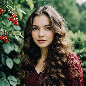 Young Woman in Burgundy Lace Top Outdoors