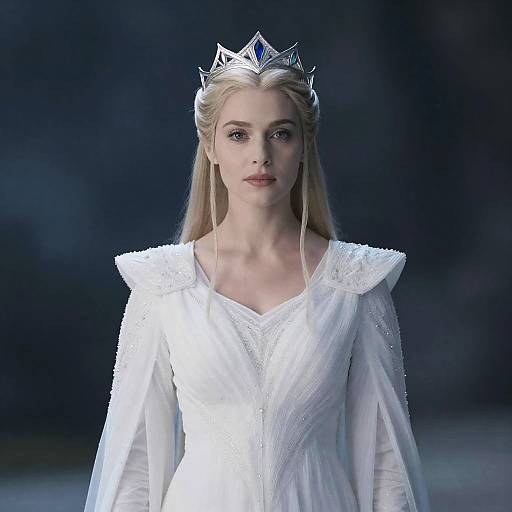 Woman in White Galadriel Costume with Crown Inspired by Lord of the Rings