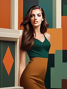 Stylish Young Woman in Geometric Art