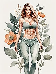 Fit Woman in Sportswear with Botanical Background