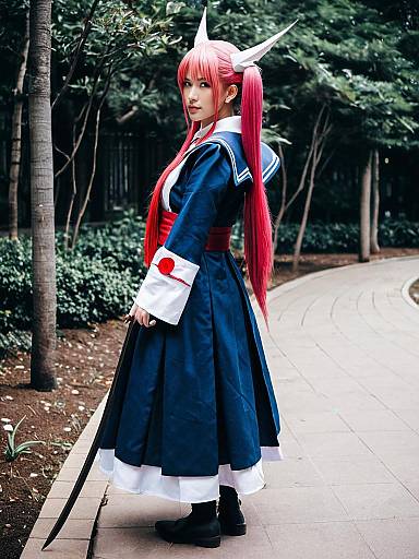 Akagi Towa Cosplay in Sailor Outfit with Katana Outdoors