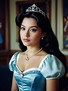 Elegant Woman in Blue Disney Princess Costume with Tiara