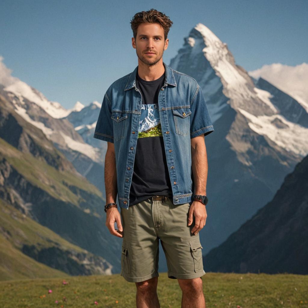 Man in Casual Attire Before the Matterhorn