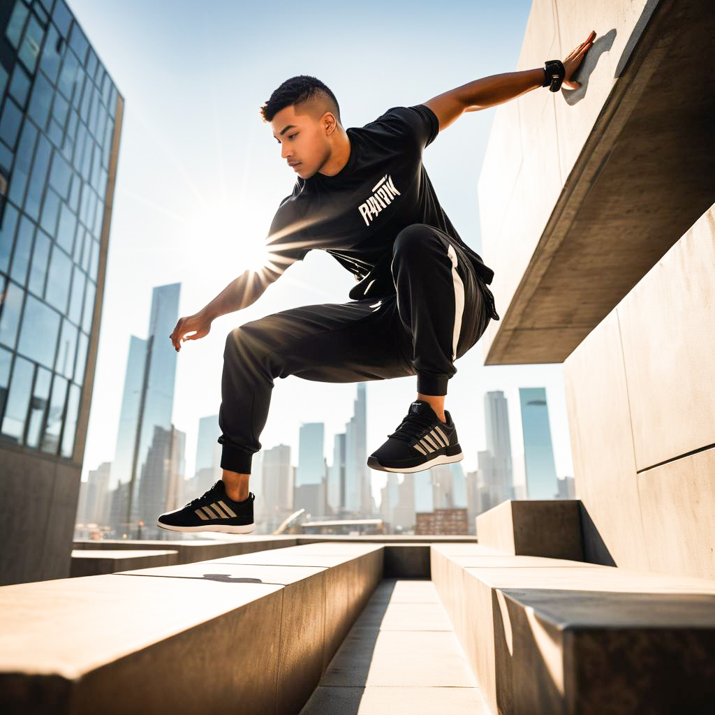 Young Man Parkour in Modern City