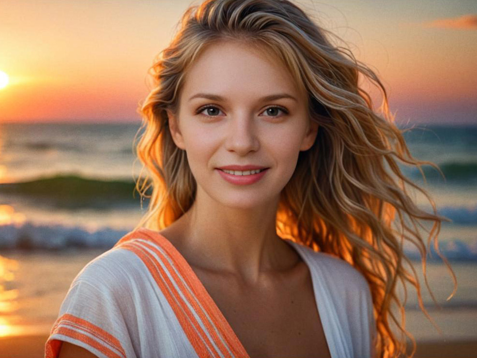 Woman with Blonde Hair at Beach Sunset