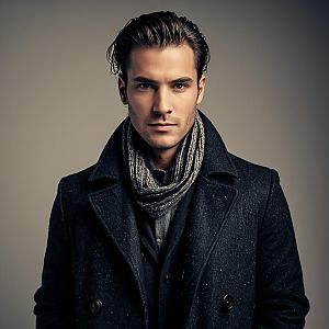 Confident Young Man in Wool Coat and Scarf