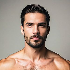 Confident Shirtless Man with Beard