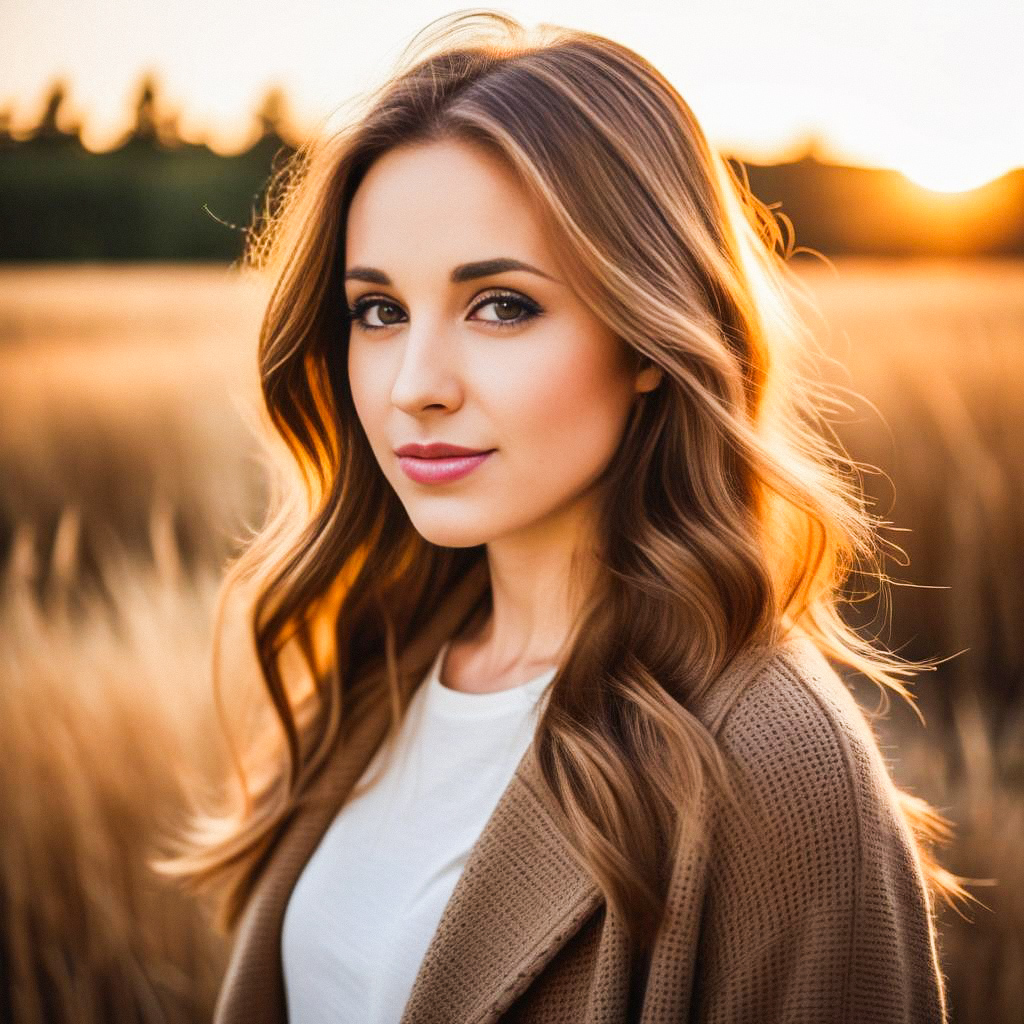 Young Woman in Cozy Cardigan at Golden Hour Young Woman in Cozy Cardigan at Golden Hour