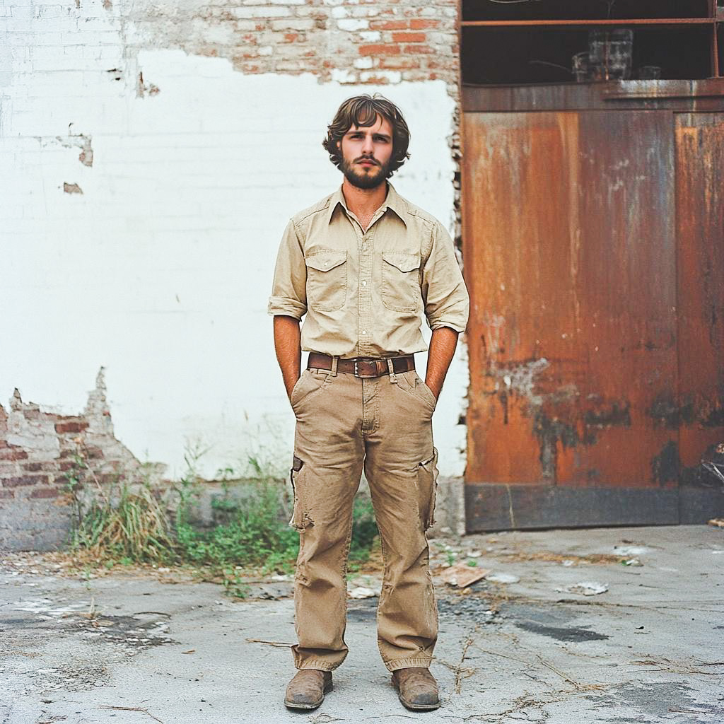 Confident Young Man in Casual Khaki Outfit