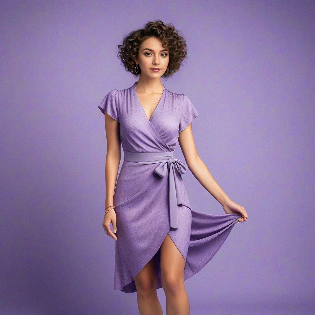 Elegant Woman in Lavender Wrap Dress Elegant Woman in Lavender Wrap Dress
