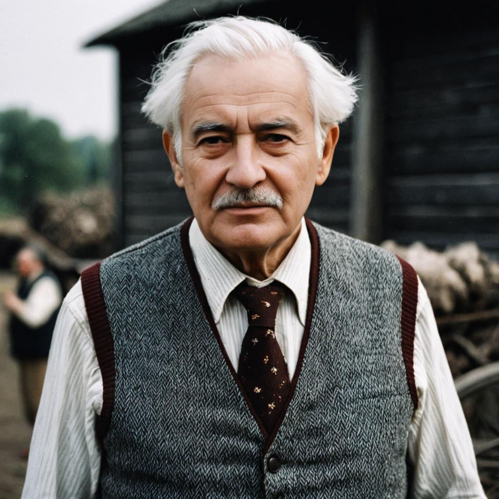 Elderly Man in Rustic Style Vest Outdoors