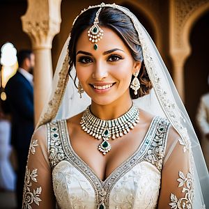 Radiant Bride in Ivory Gown with Floral Sleeves